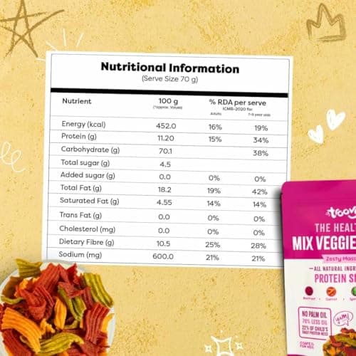 Troovy Healthy Masala Vegetable Chips | Tasty & High Protein Snacks | 30% Of Protein Needs | No Palm Oil, Cholesterol or Trans Fats | No Junk & Chemicals | 70g (Pack of 3) 2