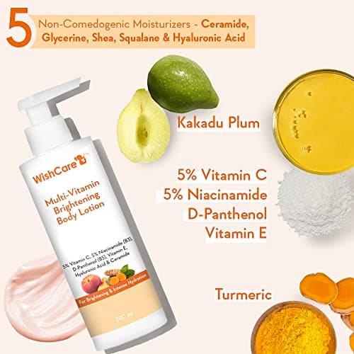 WishCare Multi-Vitamin Brightening Body Lotion - 5% Vitamin C, 5% Niacinamide(B3), Panthenol(B5), Vitamin E, Turmeric & Kakadu Plum - For Men & Women - 200 Ml 2