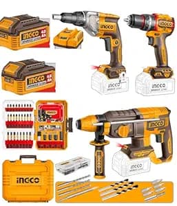 INGCO Compact Brushless Cordless Impact Drill, Cordless Drywall Screwdriver, Cordless Rotary Hammer