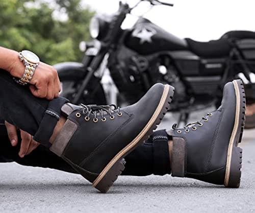 Bacca Bucci® Men's Bullet Splash Proof Full Leather Classic Fashion Boots for Bikers Riders Trekking Trails Backpacking and Hiking | 6 Inches | Ankle Height | All Day wear- Black, Size UK10 2