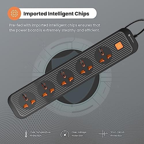 Portronics Power Plate 13 Multiplug Extension Board with 5 Power Sockets, 1500W, 2M Cord Length, Fire Proof Material, Short Circuit Protection(Black) 4