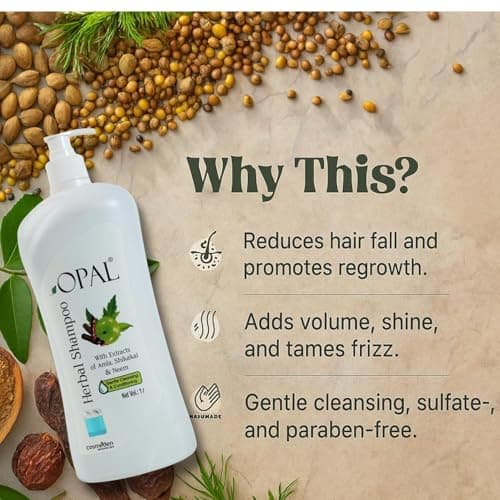 OPAL Herbal Hair Shampoo 1 Litre with Amla, Shikakai & Neem | Paraben Free Shampoo for frizzy and dry hair| Helpful for Hair Growth & Hair fall Control| Herbal Shampoo for Men & Women 4