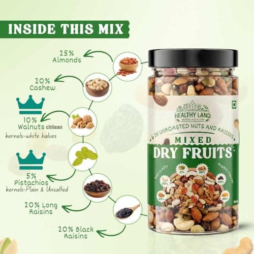 Healthy Land Royal Mixed Nuts 500g | 6 Dry Fruit Blend with Almonds, Cashews, Pistachios, Walnuts & Raisins | Premium Quality 4