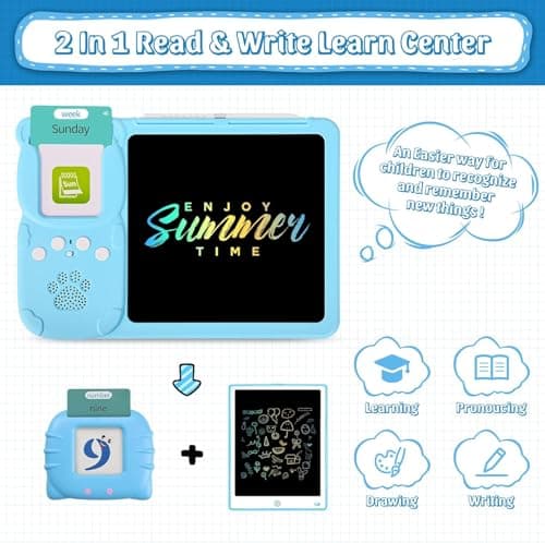 BAREPEPE Plastic 112 Talking Flash Cards LCD Writing Tablet for 3-8 Years Toddlers,Rechargeable Drawing Board Pad Toy for Boys Girls Kids Birthday Gifts,Preschool Montessori Speech Therapy-Blue 3