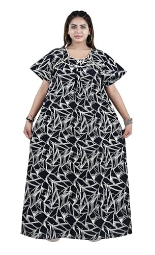 Bejod's Collection Women’s Nighty Maxi Cotton Nightdress – Plus Size Loose Fit Nightgown Sleepwear, Comfortable Soft Nightwear for Ladies XL-3XL (Blue, 3XL)