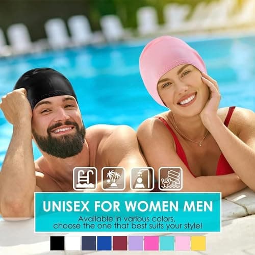TEKCOOL Latest Designed Long Hair Swim Cap,Waterproof Silicone Swimming Cap for Adult Woman and Men,Keeps Hair Clean with Ear Protector Fresh Long Lasting Silicone Made Waterproof Swimming Cap(Black). 3
