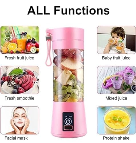 NTS Portable Electric Juicer Mixer with 2000mAh Battery, 6 Blades, 380ml Bottle, USB Rechargeable 3
