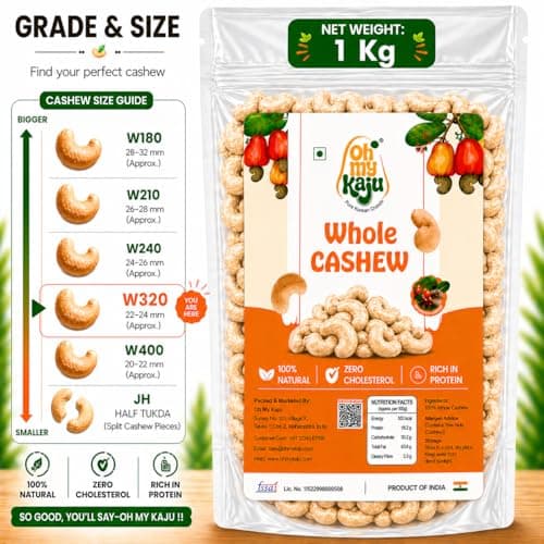 Oh My Kaju™ Premium Konkan Beat Seller Cashew Grade W320| High Protien I Fresh Kaju Nuts | Zero Cholesterol I Goa-Origin Style I Gourmet Healthy Snacks for Guests, Weekend Party, movie night, Picnic,  3