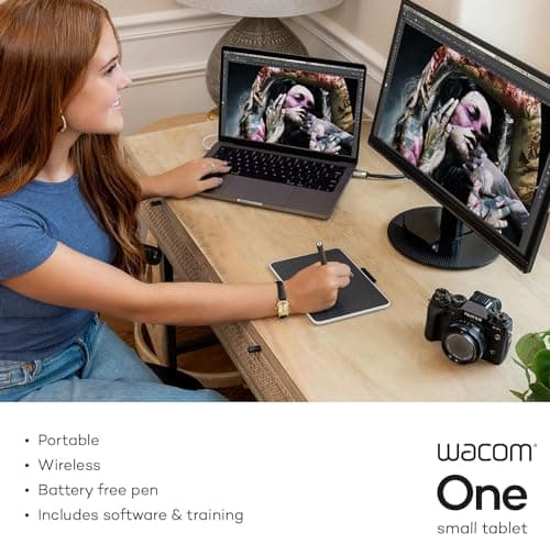 Wacom CTC 4110 One Small Bluetooth Graphics Drawing Tablet, 7.4 x 5.6 inch; Compatible with Chrome, Mac, Windows & Android for Digital, Photo Editing, Design; Includes Creative Software & Training 2