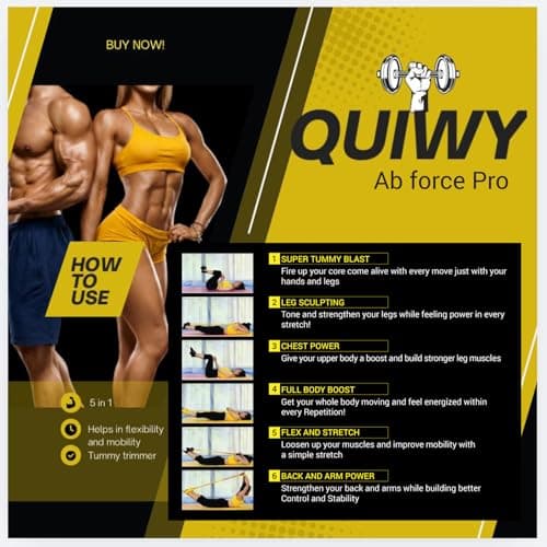 QUIWY Ab Force Pro Tummy Trimmer for Men & Women – 4 Latex Rubber Tube Bands Ab Exerciser with Foot Pedal, Resistance Band Stomach Workout Equipment for Home Gym, Belly Fat Burner Fitness Tool 3