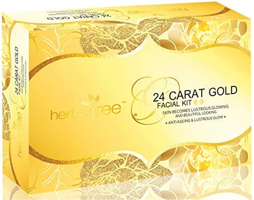 Herbaltree 24 Carat Gold Facial kit For Anti-Ageing, Radiance & Instant Glow with Gold Dust & Vitamin E for Brighter Skin | Suitable for Women & Men (525 gm +5 ml)