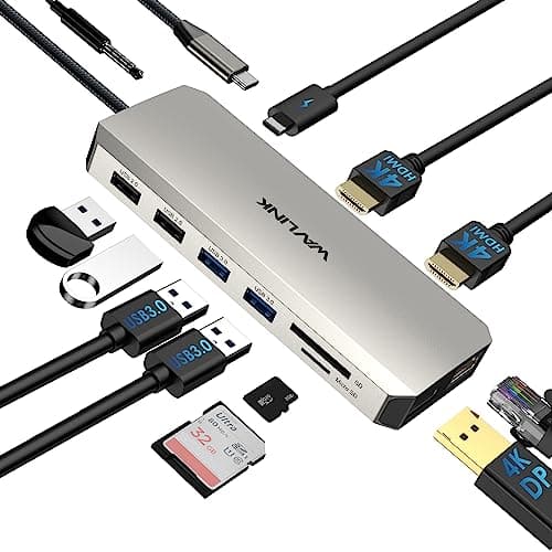 WAVLINK 12-in-1 Triple Display USB C Docking Station: Dual 4K HDMI, 4K DisplayPort, 100W PD, 5Gbps USB 3.0, Ethernet, SD/TF Card Reader for MacBook, Dell, HP, Lenovo Laptops