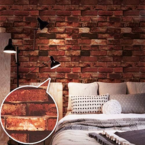 wolpin DIY Botanical Wall Stickers 3D Brick Wallpaper (45 x 500 CM, Smokin Red) | Self Adhesive PVC Vinyl for Living Room Hall Kitchen Office | Decorative Contact Paper Shelf Liner Home Wall Décor 5