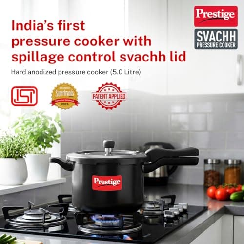Prestige 5 Litre Hard Anodised Svachh Outerlid Pressure Cooker|Deep Lid for spillage Control|Gas & Induction compatible|Metallic Safety Plug|Gasket Release System|5 Years warranty|ISI Certified 2
