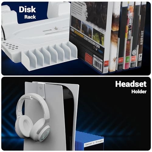 ZEBRONICS PS5SC,Vertical PS5 Docking Station, 5000RPM 3 Level Fan, 2X Dual Sense 3H Rapid Charging Dock, Headset Hanger, 14x Disk Holder, RGB, Supports PS5 Standard | Slim | Pro (Disk & Digital) 6