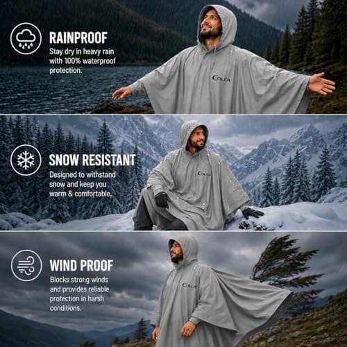 Colca Rain Poncho for Men & Women, Waterproof Reusable Heavy Duty Hooded Raincoat for Trekking, Hiking, Camping, Bike Riding, Travel - Grey 3