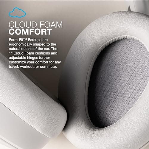 JLab JBuds LUX ANC Smart Active Noise Cancelling Headphones - Over Ear Wireless Headphones with Microphone, 70+ H Playtime Foldable Bluetooth Earphones, Multipoint & Customisable Sound, Cloud White 4