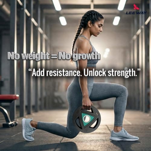 LEEWAY Rubber Coated Olympic Plates (5kg x 2) | 50mm Standard Hole Size | Tri-Grip Handle Design | Anti-Slip Floor Protection | Olympic Barbell & Dumbbell Compatible | Strength Training (5kg Pair) 4