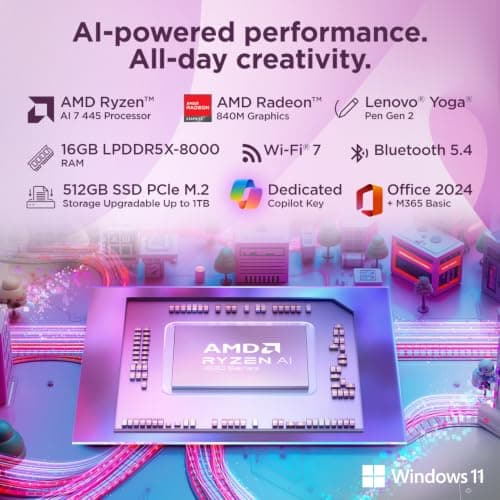 Lenovo Yoga 7 2-in-1 AMD Ryzen 7 AI 7 445 (16GB RAM/512GB SSD/14 (35.5cm)/WUXGA OLED/Yoga Pen Gen 2/Copilot+ PC/Windows 11/MSO 365 Basic+Office24/Seashell/1.4Kg), 83TD007WIN 3