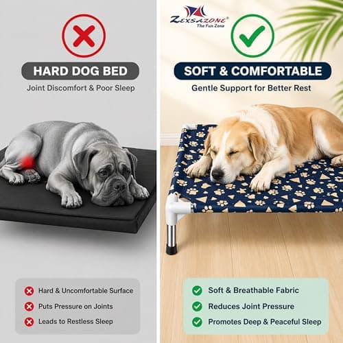 ZEXSAZONE Elevated Dog Bed 70x60x20 cm for Medium Dogs & Cats | Cooling Raised Pet Cot with Anti-Scratch Fabric | Foldable Portable Steel Frame Bed | Breathable Outdoor Indoor Dog Cot (Print Blue) 4