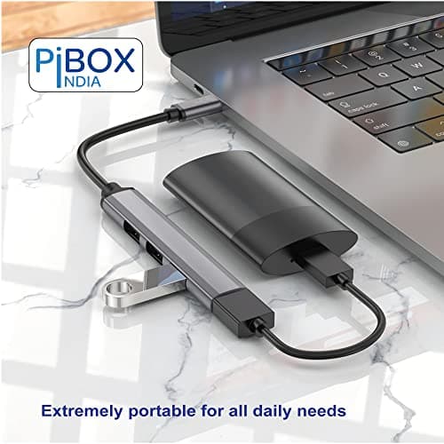 Pibox India USB-C Hub - USB 3.0 Multi-port 4 Port Adapter - USB-C to USB-A Hub - For MacBook Pro, iMac 2021 - Aluminum Alloy, Gray 5