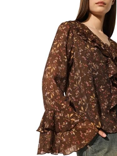 ONLY Women's Floral Print Regular Fit Brown Top 4