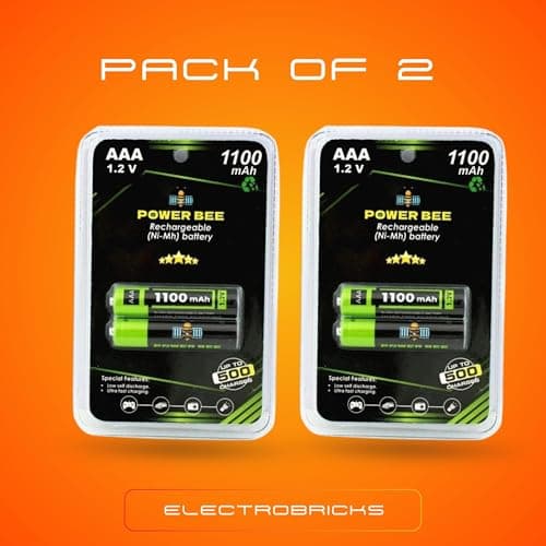 Electrobricks 1.2V 1100mAh AAA NiMH Rechargeable Battery High Performance Power Cells Pair (1) 3