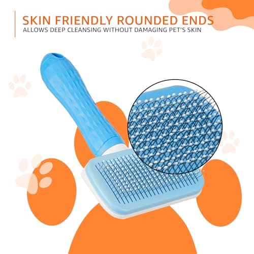 Amazon Basics Self Cleaning Slicker Pet Grooming Brush | Pet Cleaning Tool Suitable for All Pets | Rectangular Shape 4