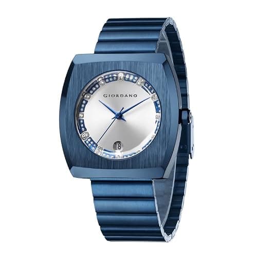 Giordano Square Analog Watch for Men – Sunray Gloss Dial with Crystal Hour Markers, Date Display & Stainless Steel Strap – Stylish Luxury Timepiece - GZ-50155