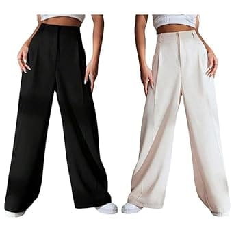 GRECIILOOKS Women High Rise High Waist Trousers Flared Korean Style Formal Pants| Elegant Workwear for Office, College & Events (Available in Plus Size)