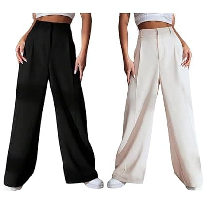 GRECIILOOKS Women High Rise High Waist Trousers Flared Korean Style Formal Pants| Elegant Workwear for Office, College & Events (Available in Plus Size)