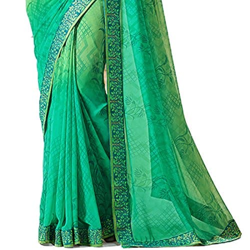 RAJESHWAR FASHION WITH RF Women's Zig Zag Printed Georgette Sarees For Women With Jacquard Lace Border & Blouse(A15 GREEN_Multicolored_Free Size 6.30 Mtr) 2