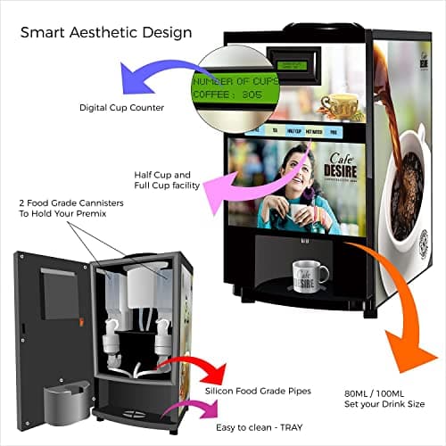 Cafe DESIRE I DRINK SUCCESS Coffee Machine 2 Lane Regular | Fully Automatic Tea & Coffee Vending Machine | For Offices, Shops | Make 2 Varieties Of Coffee Tea With Premix | No Milk Required [VM20] 4