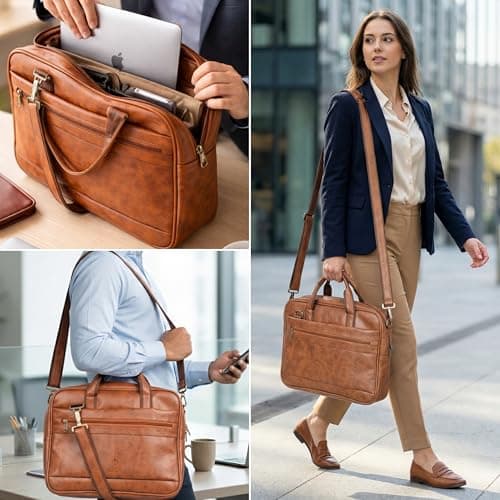 Mihaa Laptop Bags for Man | Leather Laptop Bags for Men Office | Upto 15.6 Inch | Water Resistant | Multiple Organisers | PU Leather | Professional Office Bag — [Brown] 5