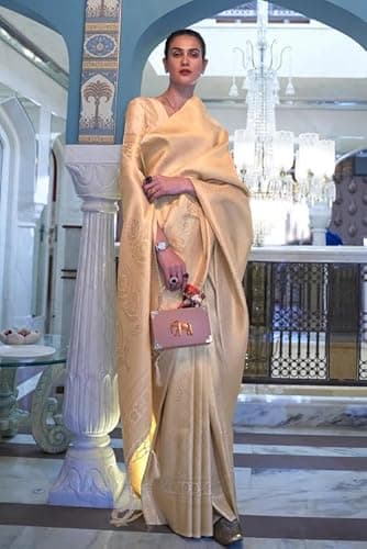 Swornof Women's Chanderi Linen Saree (Cottonlleave-8888_Cream) 2