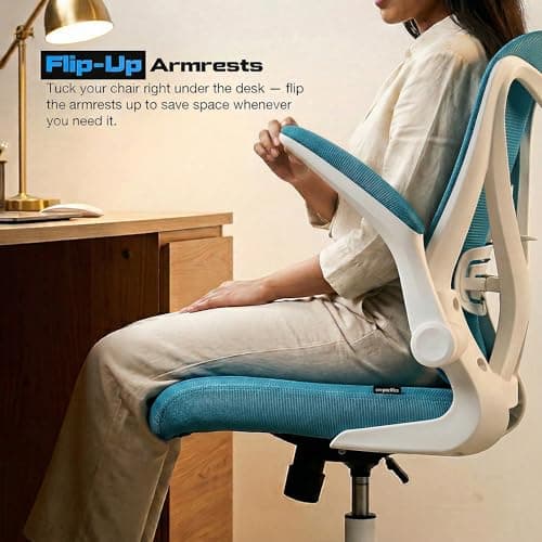 DROGO Premium Ergonomic Office Chair for Work from Home, High Back Computer Chair with Mesh, Flip-up Armrest, Recline, Adjustable Seat & Lumbar Support | Mesh Chair for Office (Blue) 5