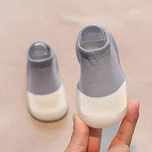 TS WITH TECHSUN Walking Baby Sneakers Floor Socks Plain Cotton Lightweight Soft Sole Casual Anti Slippery Shoes For Party, (26/27 (Sole (L) -15.5CM) (29-34 Months), Kids Shoe) 4