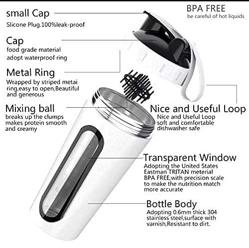 MYBURRGH ® Steel Shaker Bottle for Protein Shake, Gym Bottle For Men Protein Shaker Bottle For Gym Shaker Bottle Leak Proof Bottle -White 850 ml (Pack Of 950 ml) 2