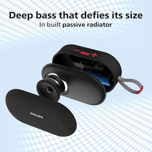 PHILIPS Audio TAS1400BK Wireless Bluetooth Speaker with Deep Bass, Passive Radiator, 12W Sound Output, 1200mAh Rechargable Battery, RGB Light Modes, 10H Playtime, Supports TF/USB/BT Modes (Black) 5