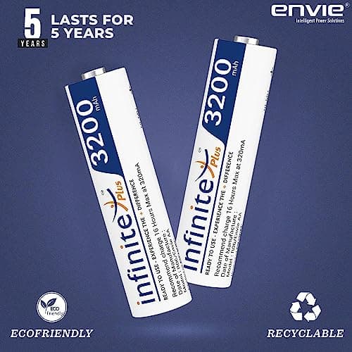 Envie Infinite Plus AA High Capacity (3200mAh) Ni-MH Rechargeable Ready to Use Battery Pack of 4 5