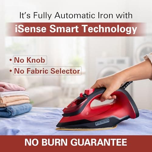 Hamilton Beach Helios 3-in-1 Steam Iron with iSense Tech, (No Burn Guarantee), 5-Year Soleplate Warranty, 120g Turbo Steam, 30g Continous Steam, Steam Iron for Clothes, No Fabric Selector 2
