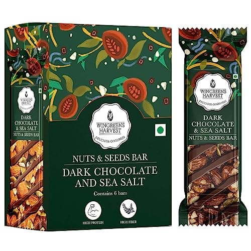 Wingreens Harvest Nuts & Seeds Energy Bars - Dark Chocolate & Sea Salt - 180 g (Pack of 6 x 30g), Almonds, cashews, pumpkin seeds & Dry Fruit, Healthy Protein Snack Bars, All Natural, Plant Based
