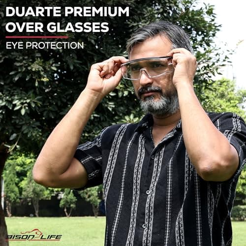 Bison Life VisonSafe Duarte Safety Goggles, Clear Anti-Scratch Anti-Fog Lens with Black Frame, UV400 Impact-Resistant Over-Glasses for Industrial & Laboratory Use – Pack of 1 4