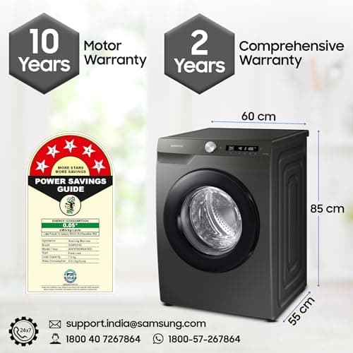 Samsung 7 kg, 5 Star, AI Control, Wi-Fi, Digital Inverter, Motor, Fully-Automatic Front Load Washing Machine (WW70T502NAN1TL, Hygiene Steam, Inox) 2