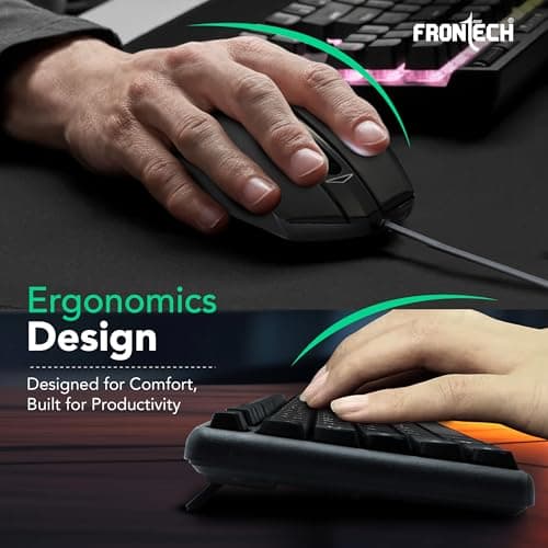 FRONTECH Wired Keyboard and Mouse Combo | Membrane Keys with Retractable Stands | USB Plug & Play | Ergonomic & Comfortable Design | 1 Year Warranty (1692, Black) 4