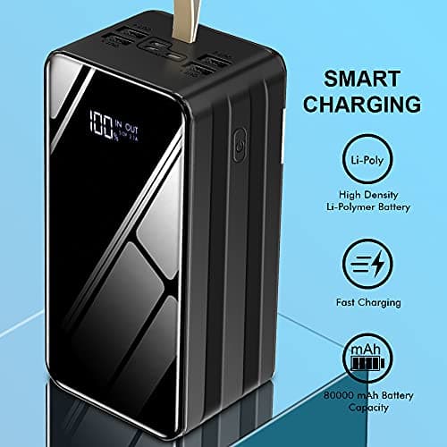 CALLMATE 80000mAh Ultra High Capacity Power Bank, 15W Fast Charging|Digital Display|4 USB Output Ports and 3 Input|LED Torch| Multi-Layer Protection for iPhone, Smartphones (Black, Lithium Polymer) 3