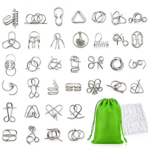 HEAVY DRIVER 36 Pcs Metal Wire Brain Teaser Puzzle Set – IQ Mind Challenge Games for Kids & Adults | Educational Problem Solving & Logic Puzzles | Fidget & Untangling Toy Set
