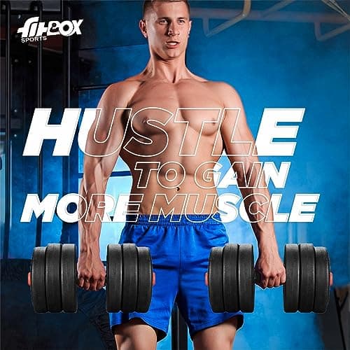FitBox Sports Intruder 20 Kg Adjustable PVC Dumbbells Weights With Dumbbells Rods For Home Gym & Strength Training, 10 Kg X 2 (Black) 2