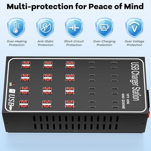 Charging Station for Multiple Devices, Vantacent89 Multiple Charger Station with Multiple Fast Charging 40 Ports 3
