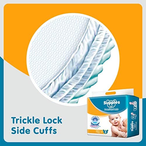 Amazon Brand - Supples Premium Baby Diaper Pants | 72 Baby Diapers | Medium | 7-12 Kg | 12 Hrs Absorption | Cushiony Cotton Soft Fabric | Phthalates-Free | Triple Leak Guard 6